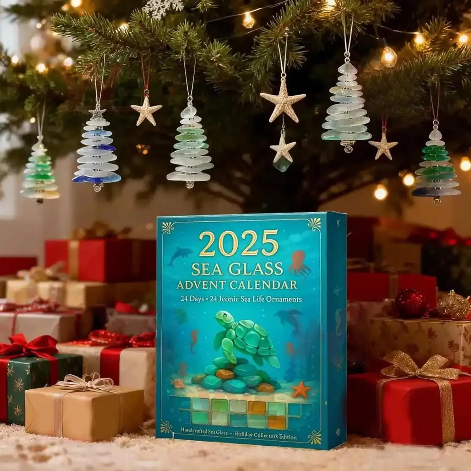 تقويم مجيء الحياة البحرية من الزجاج البحري 2025، تقويم العد التنازلي لعيد الميلاد بطابع المحيط لمدة 24 يومًا، مع 24 واقعيًا رائعًا #2