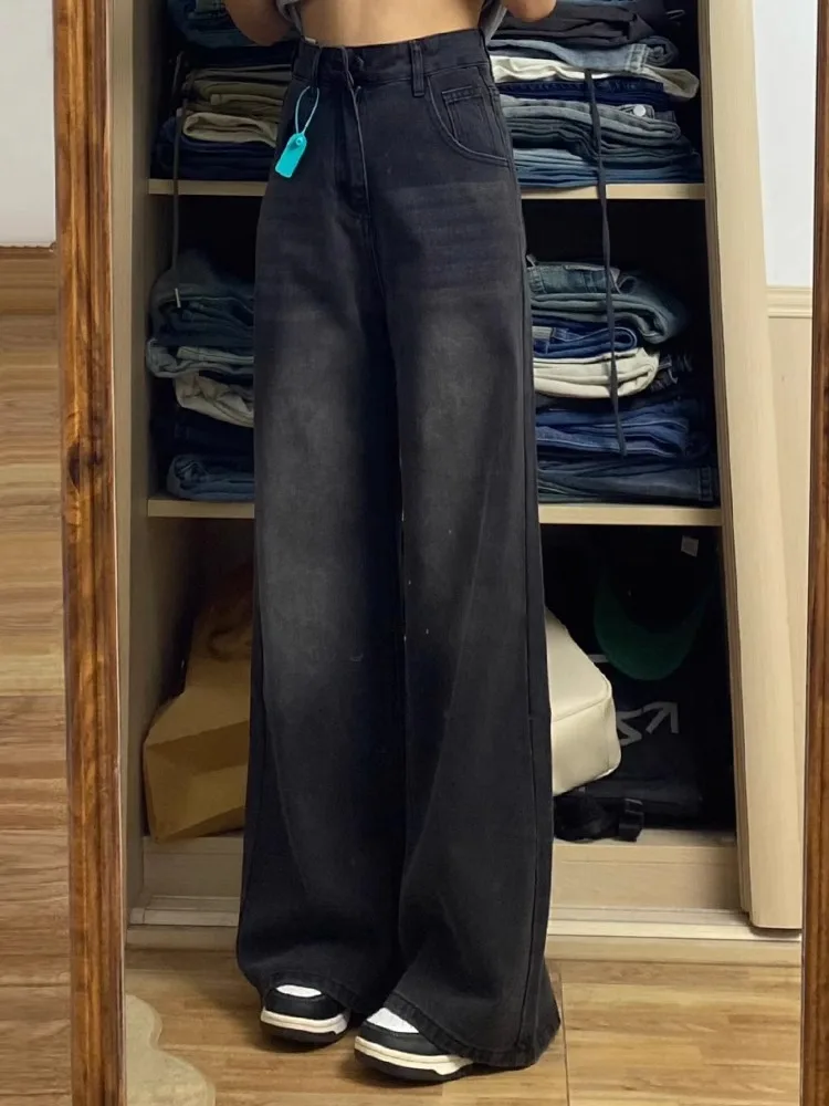 Fce اصطف فضفاض مستقيم الساق الجينز المرأة حجم كبير الخريف الشتاء التخسيس بنطال ذو قصة أرجل واسعة بنطلون طويل عالية الخصر الدنيم #2