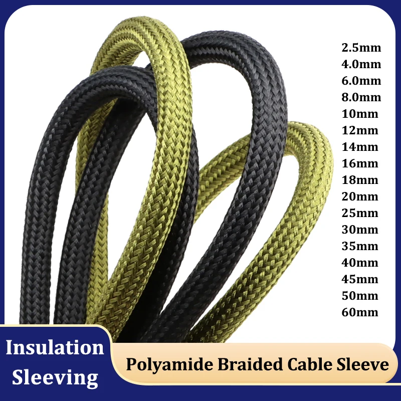 

1~20m Polyamide Cable Sleeve 2.5mm ~ 60mm Soft Tight High Density Braided Insulation Wire Line Protect Sheath Black Army Green