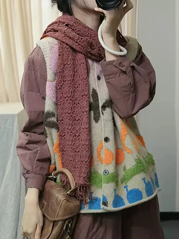 الفنية Fre فضفاضة عادية كل مباراة مفتوحة سترة محبوك سترة المرأة الخريف الشتاء Faion لينة متوسطة النايلون الكرتون طباعة #1