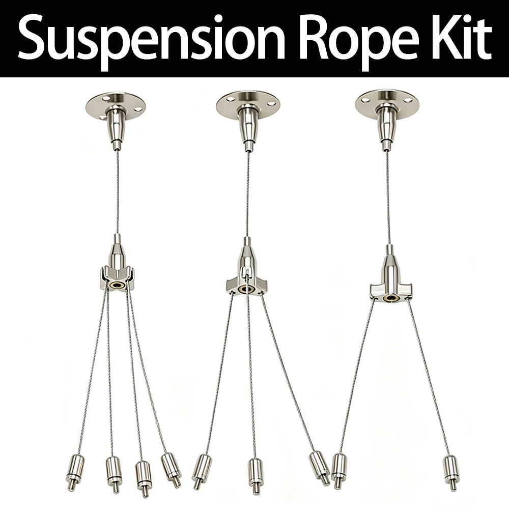 1.5mm Adjustable Stainless Steel Wire Rope Suspension Kit 1 to 2/3/4 Branch for Light Lamp Billboard Display Board Plant Hanging