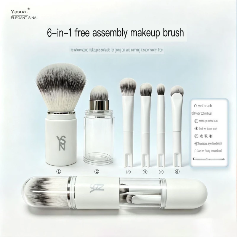 Portable Makeup Set 6-In-1 Mini Soft Bristle Powder Foundation Eyeshadow Student Brush With Mirror