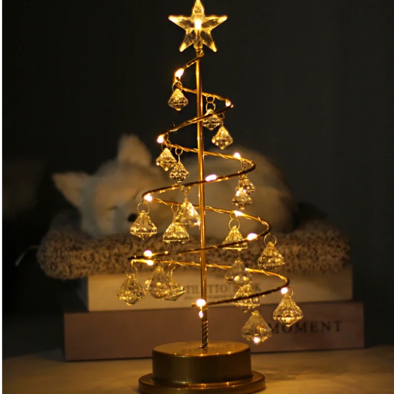 

LED Night Light Mini Diamond Tree Table Lamp Copper Wire Garland Fairy String Lights For Home Bedroom Gifts Christmas Decoration