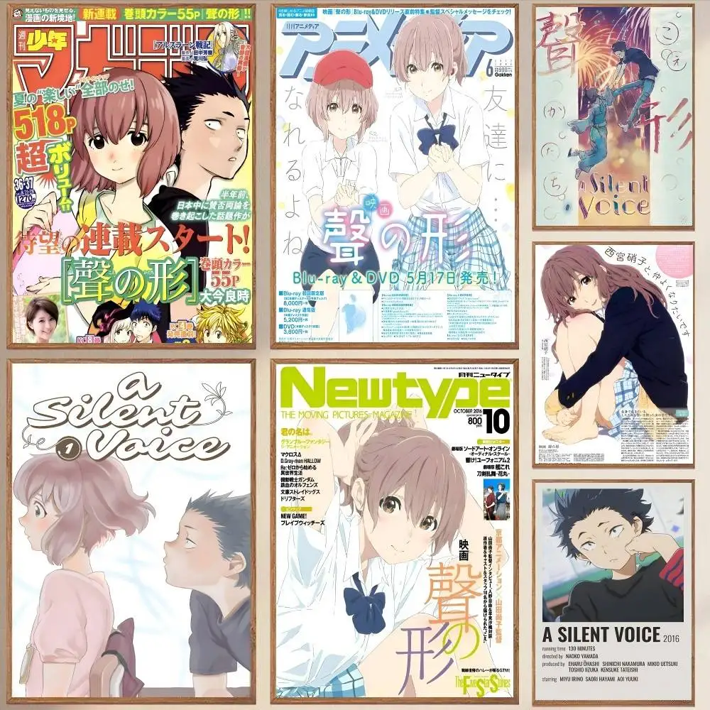 Anime A-A Silent Voice  Poster Self-adhesive Art Waterproof Paper Sticker Coffee House Bar Room Wall Decor