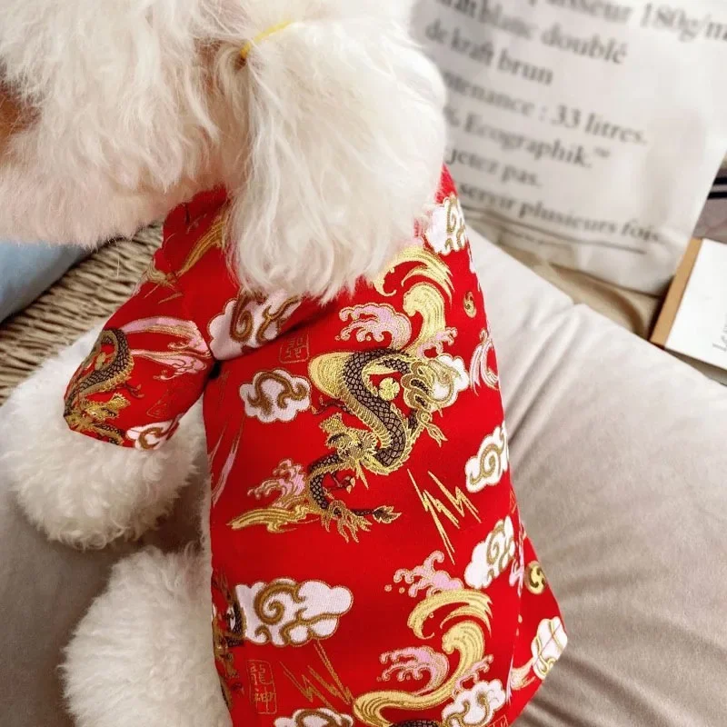 Pet Dog Clothes Chinese New Year Tang Suit Autumn Winter Small Medium Dog Cats Traditional Festival Coat Pet Dogs Puppy Clothes