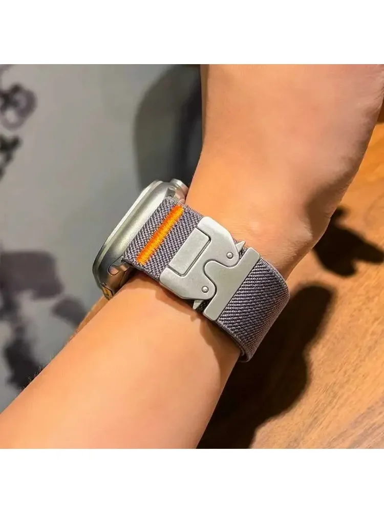 Geflochtenes elastisches Nylonarmband für Apple Watch Ultra 2, 49 mm, 46 mm, Armband mit Metall-Schirmknopf für IWatch Series 11, 10, 9, 8, 7, SE.