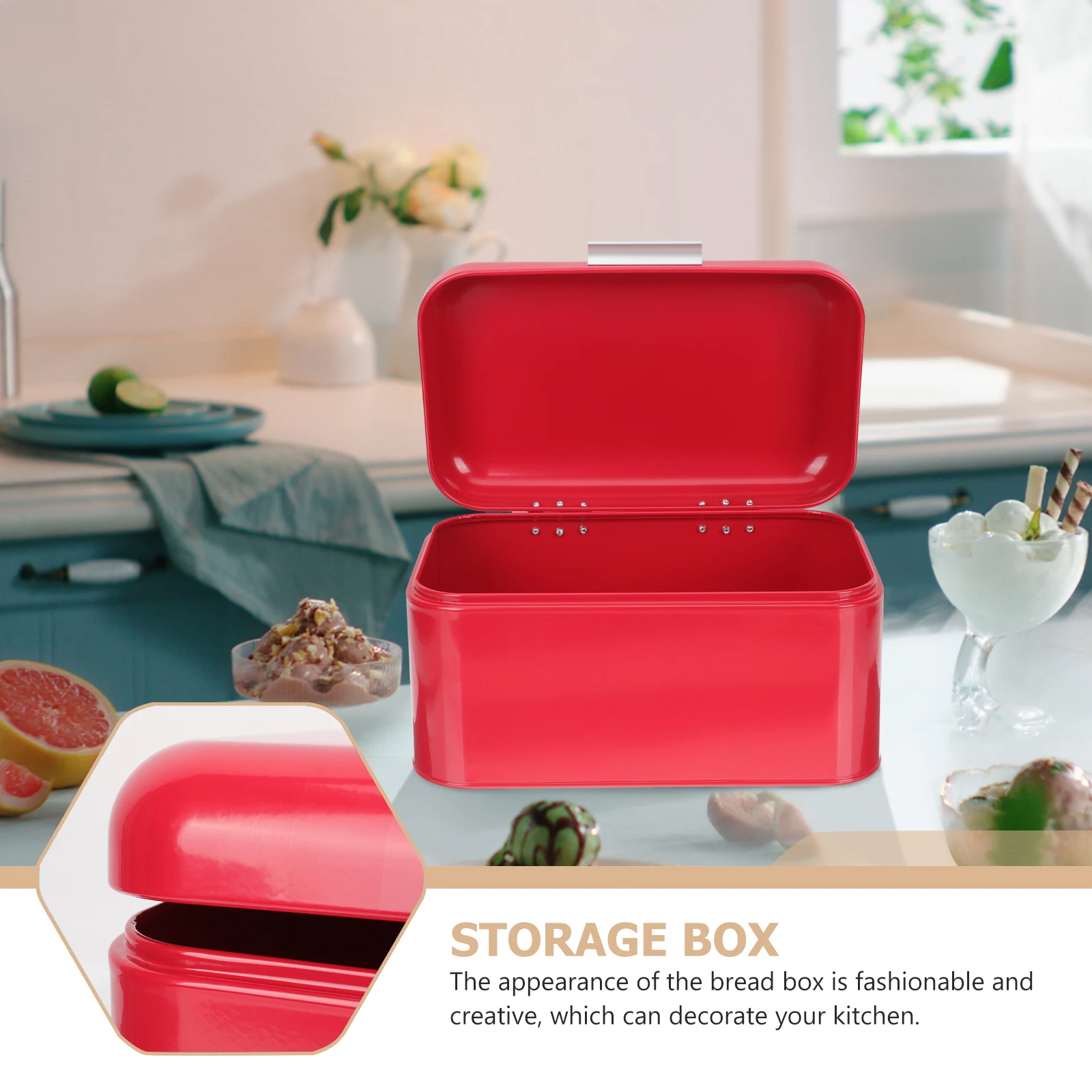 

Retro Iron Bread Box Airtight Metal Storage Container For Kitchen Countertop Bakery Use Red Color Bread Storage Box Iron Rice