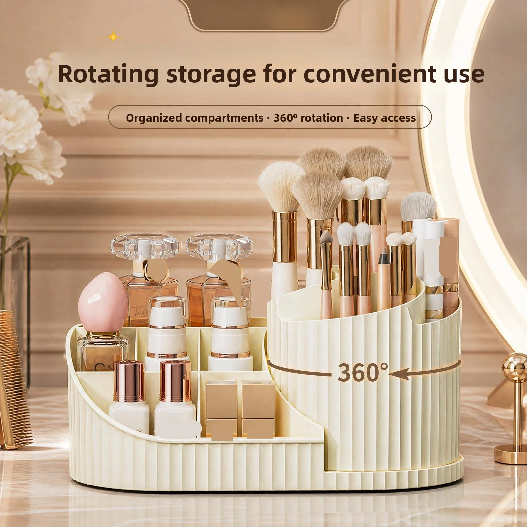 

Large Capacity Rotating Cosmetic Storage Box 2026 New Model Organizer for Eyebrow Pencils Lipsticks Separate Compartments Bru...