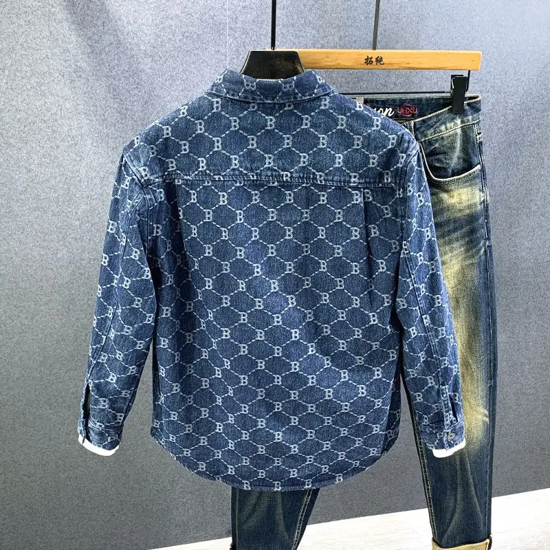Motorcycle Jacket Designer Clothes Casual Single Breasted Jackets Men Cotton Spring Autumn Denim Loose Coat Jacquard Pattern