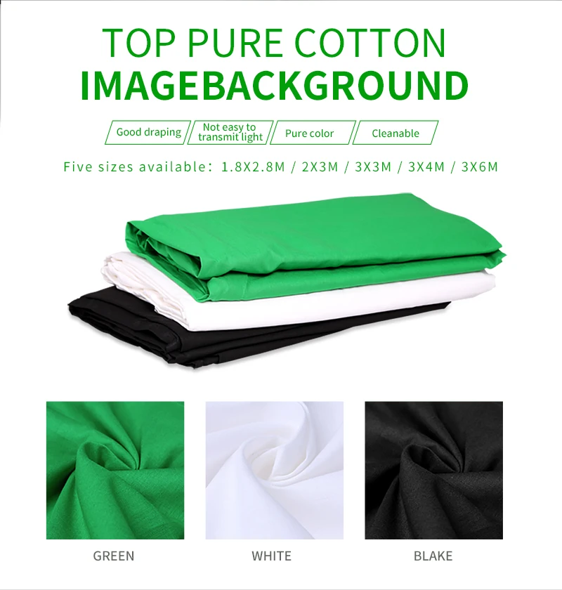 Photography Green Screen Backdrops Green/White/Black/Blue/Grey Muslin Polyester-cotton Professional Background for Photo Studio