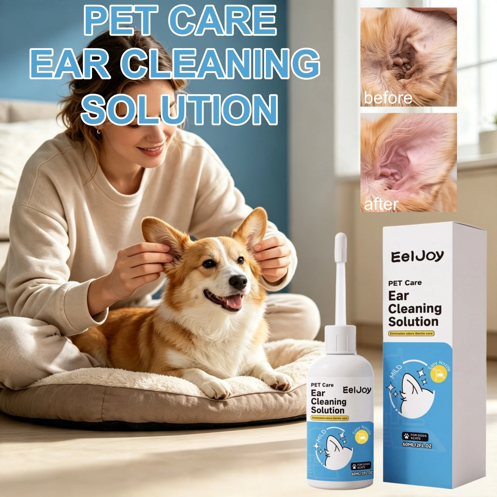 Pet Ear Cleaning Care Solution 100ml Gentle Wax Debris Remove Odor Eliminator Itch Relief  Dogs Cats Ears Mite Prevention Drops