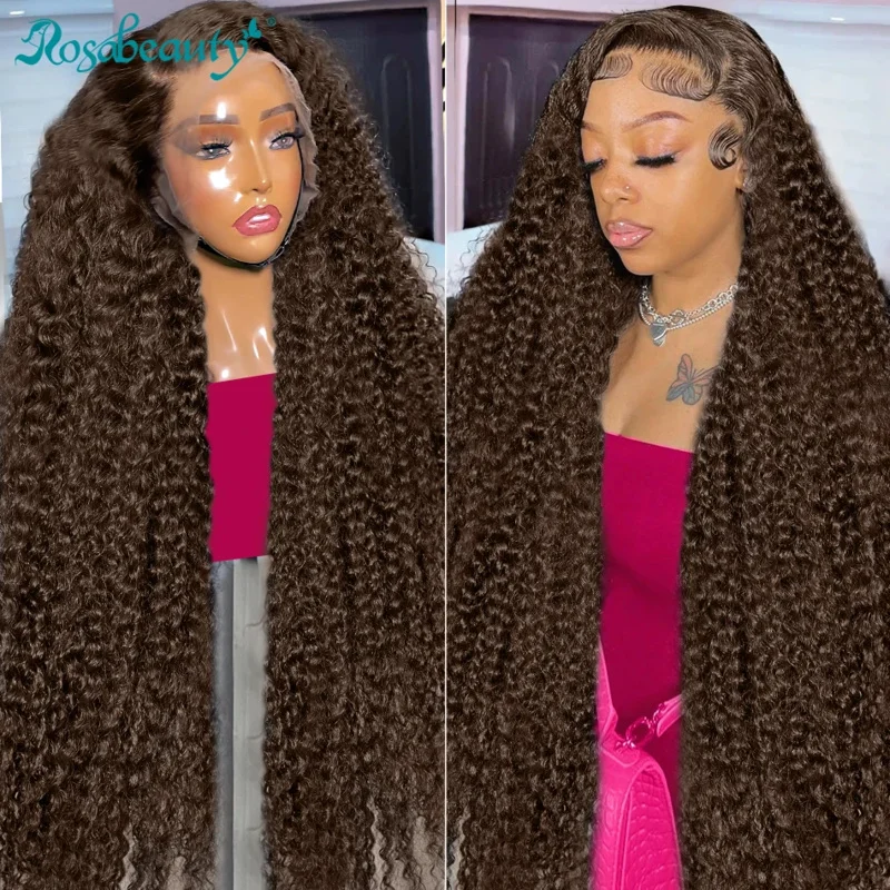 Rosabeauty Chocolate Brown Deep Wave 13x4 Lace Front Wigs Human Hair HD Lace 250% Water Wave 13x6 Lace Frontal Wigs For Women