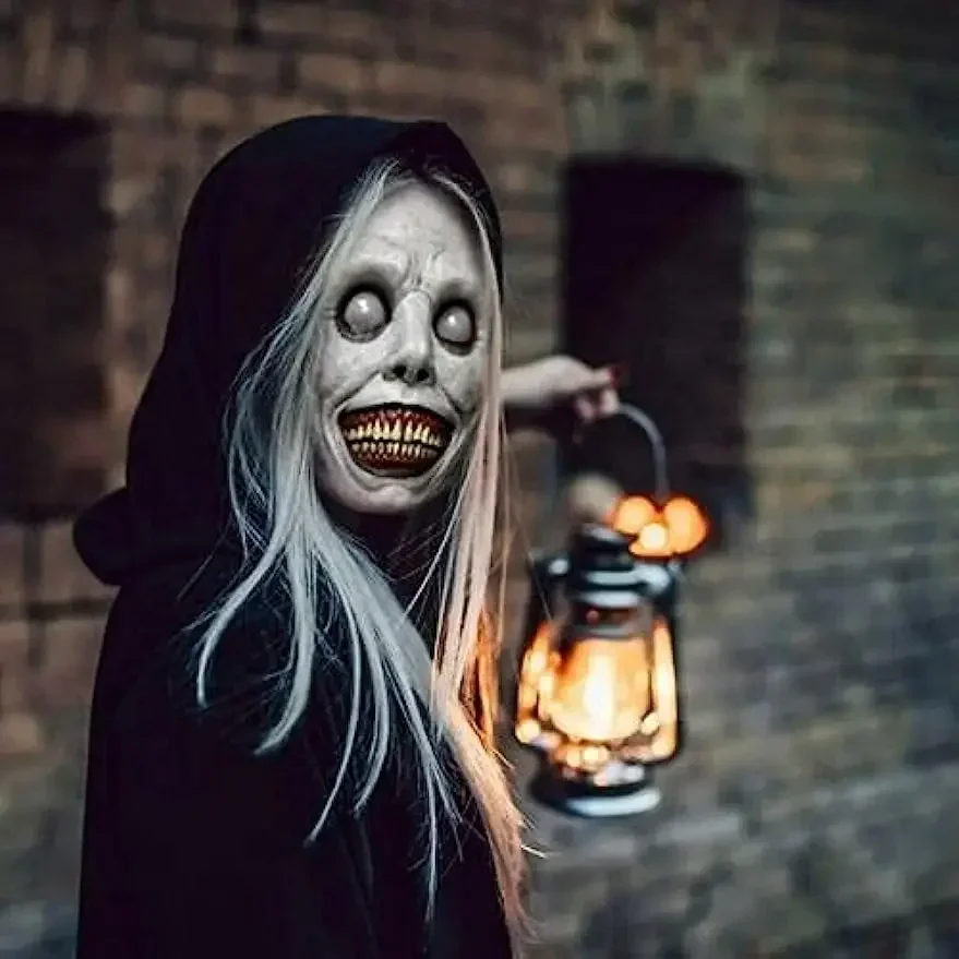 

Маска дьявола с белыми глазами на Хэллоуин, многоразовая регулируемая страшная маска, маска экзорциста с улыбкой, украшение для вечеринки на Хэллоуин, маска для карнавальной маски