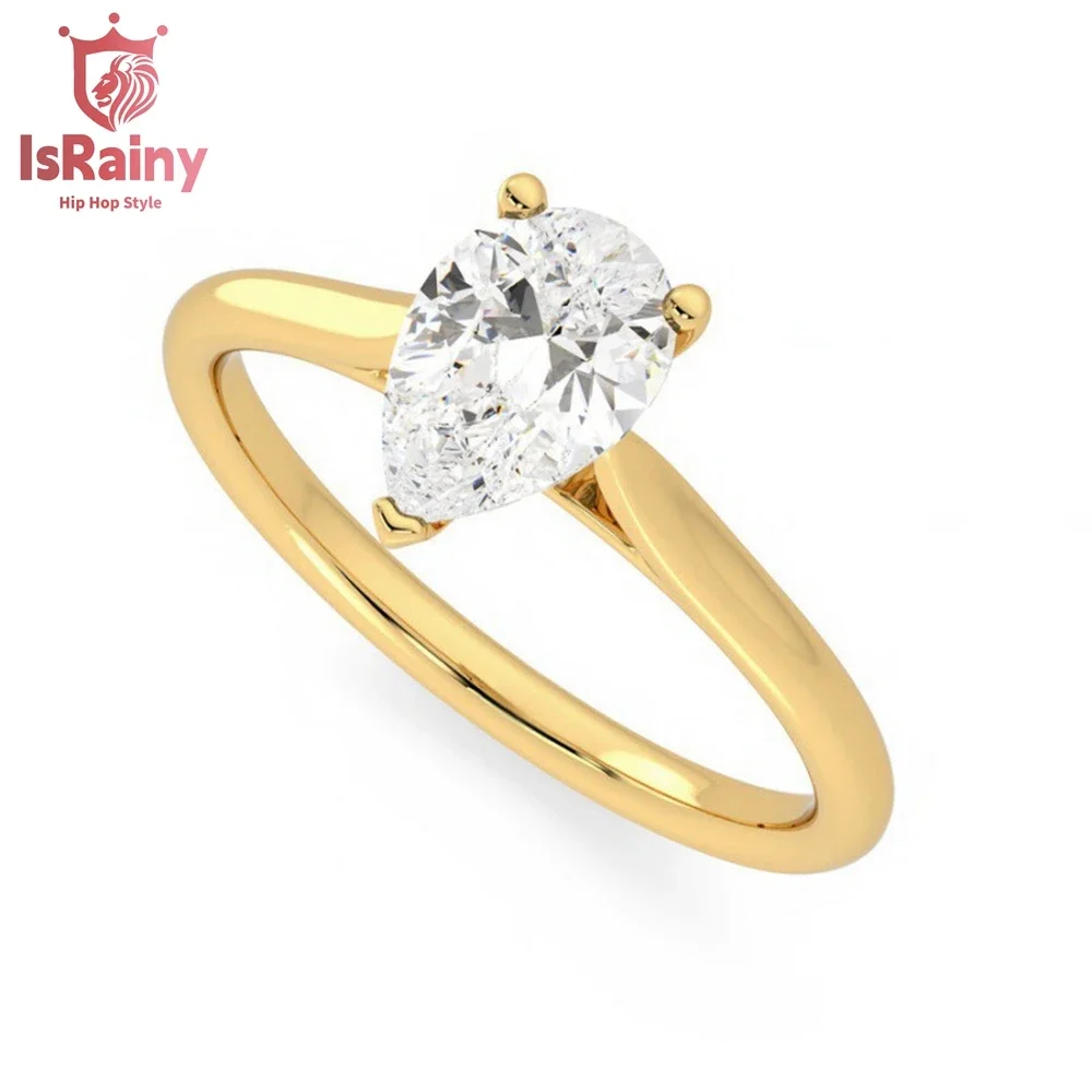 

IsRainy 8*12mm Pear Cut Moissanite Ring 18K Yellow Gold Plated 925 Silver Engagement Anniversary For Womens Fine Jewelry Gift