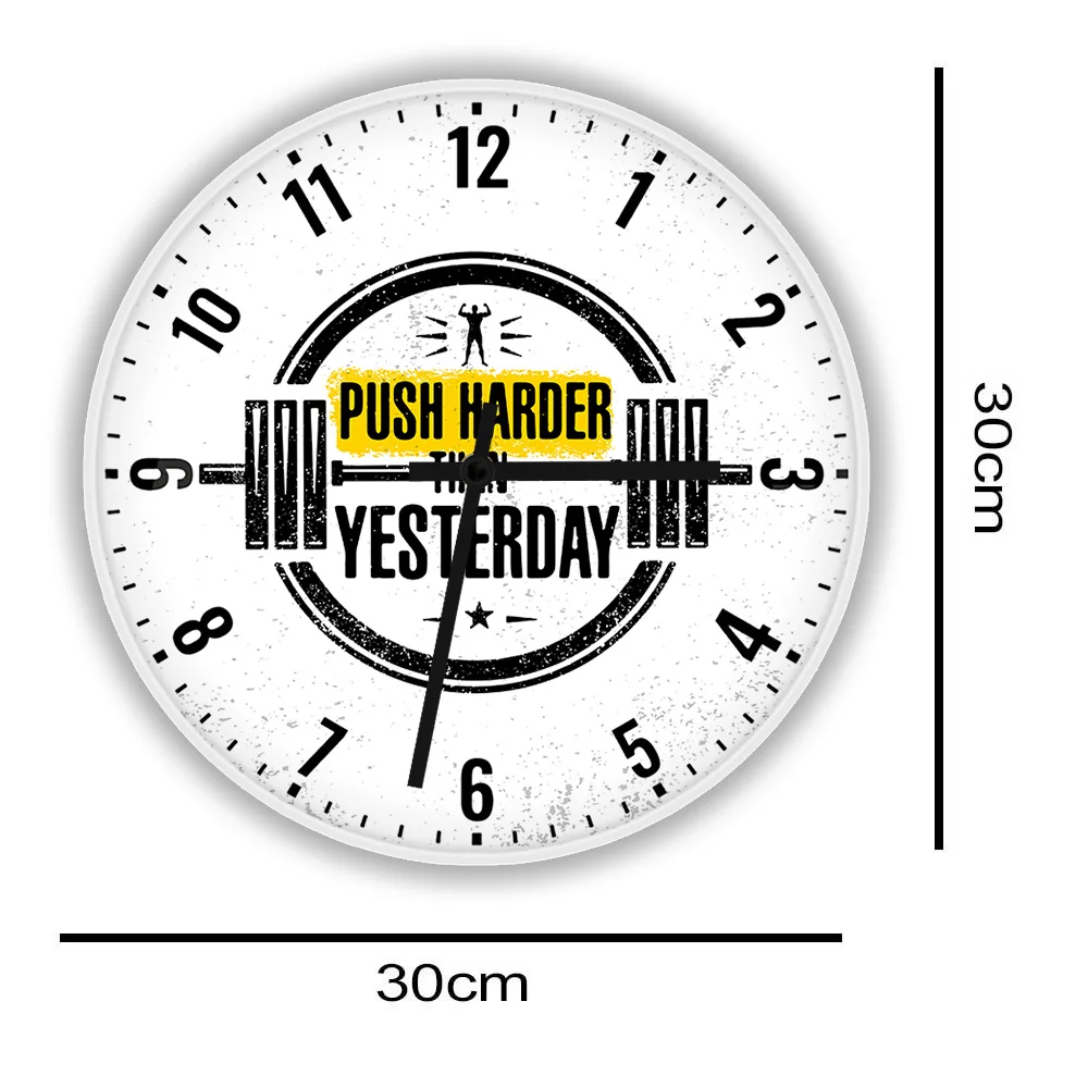 Push Harder Than Yesterday Fitness Gym LED Neon Sign Luminous Wall Clock Sports Room Workout Night Light Glowing Wall Clock