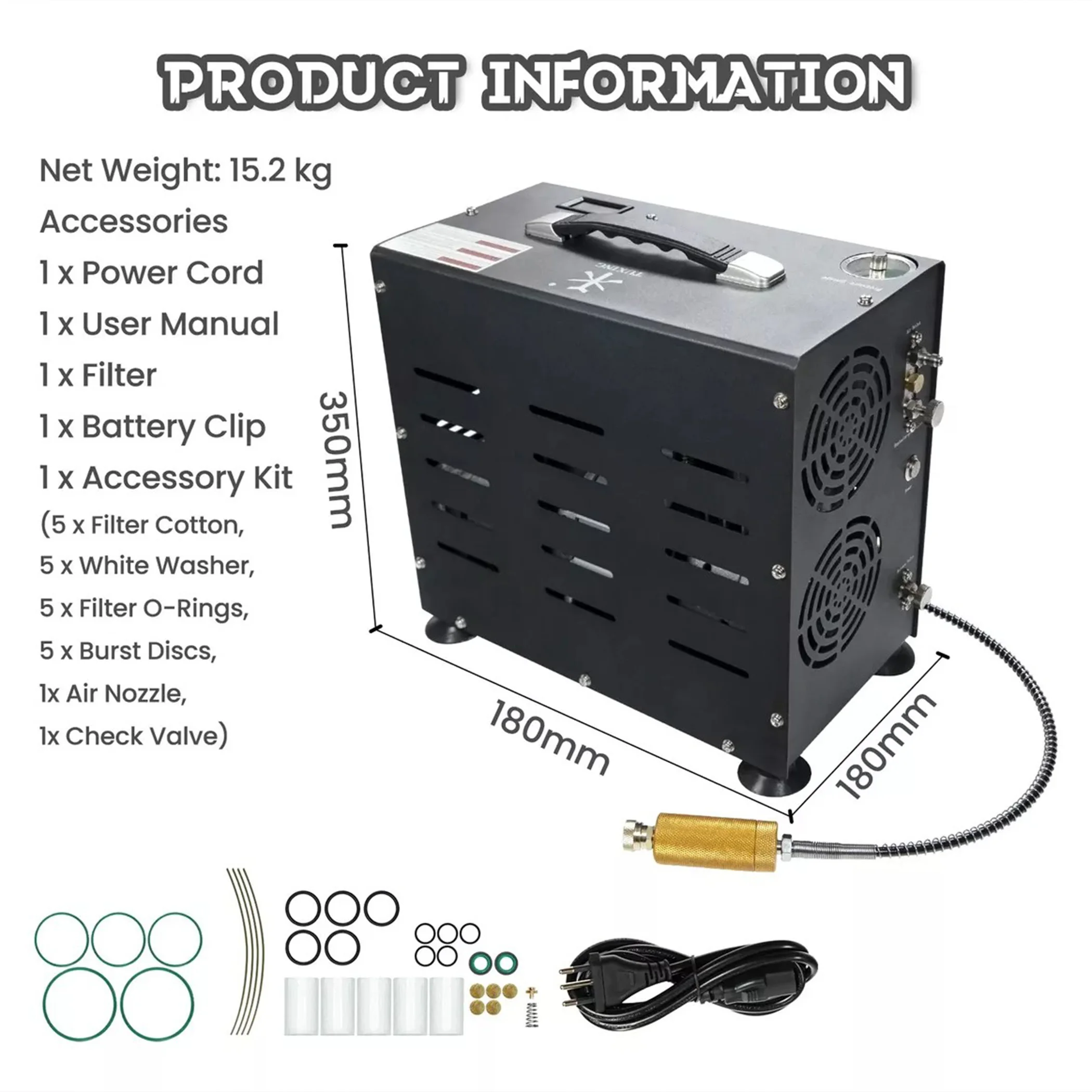 TUXING OEM Double Cylinder 110V/220V 800W 4500psi 30mpa 300bar Auto Stop Fan Cooling Paintball Game Hunting  PCP Air Compressor