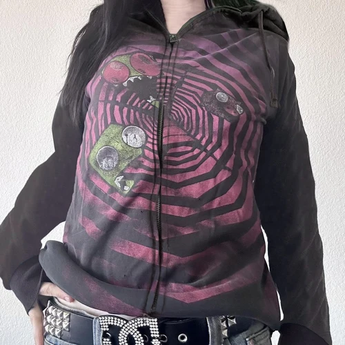 Imagen 1 del producto Sudadera con capucha de manga larga con cremallera para mujer, chaqueta informal con estampado de telaraña de estilo gótico