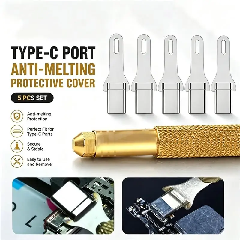 ABUO-Type-C Anti-Melting Protective Cover Heat-Resistant Port Shield Kit With Non-Slip Handle For Phone Charging Port Welding