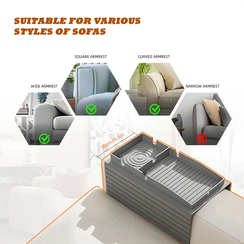 Couch Cup Holder Silicone Anti-Slip Sofa Storage Box Arm Chair Couch Recliner Remote Control Organizer Holder Sofa Armrest Tray