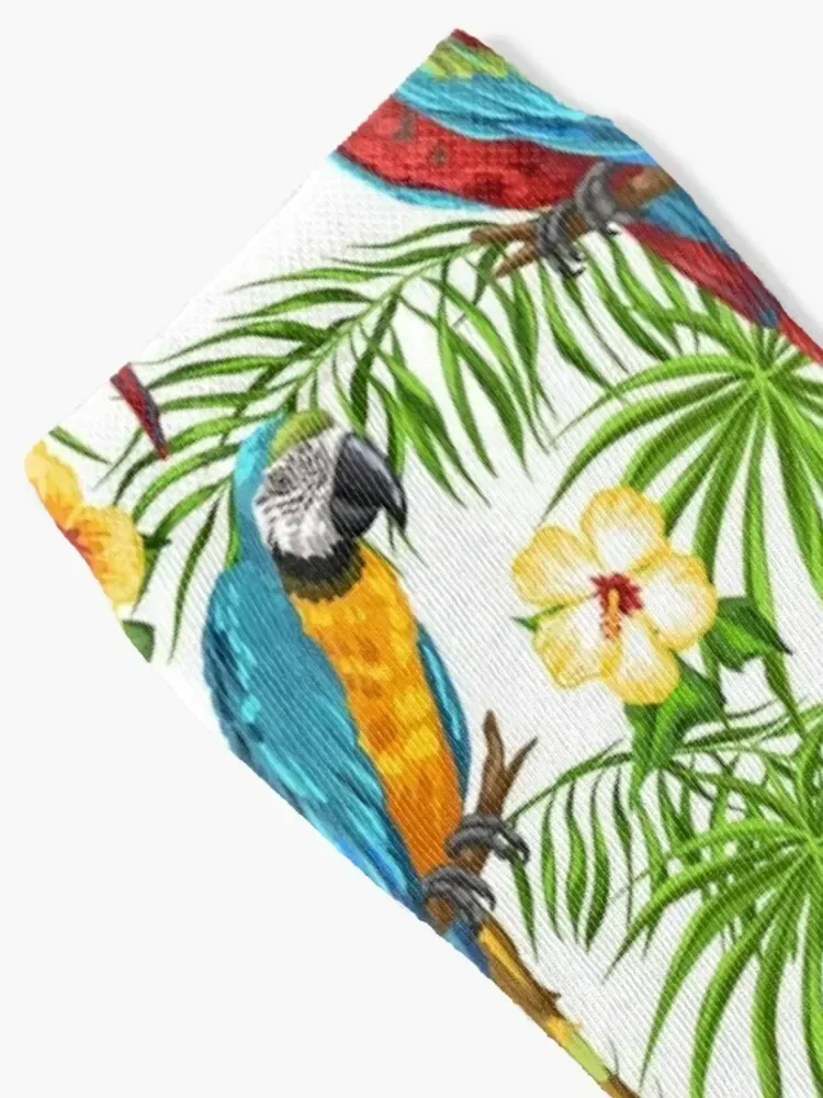 Macaws and Hibiscus Flowers - Exotic Tropical Birds Painting Socks Heating sock winter gifts Lots hip hop Woman Socks Men's