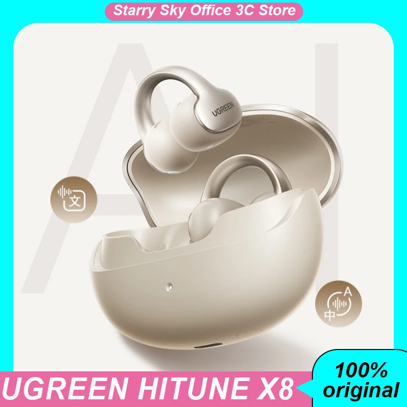 New UGREEN HiTune X8 Earclip Hi-Res Audio Earphones Bluetooth AI Translation Wireless Headphones AAC/SBC/LDAC Gaming Earphones