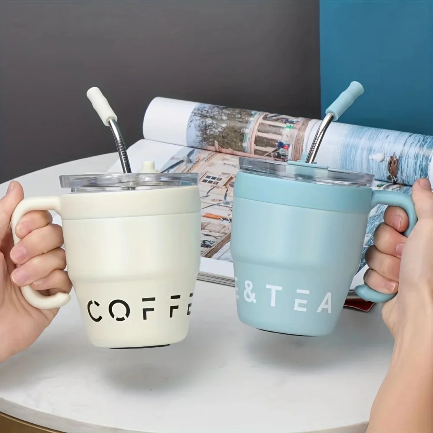 Coffee Cup with Straw Lid Stainless Steel Thermos Mug  Hot Cold Drinks Water Tea Milk Office Outdoor 480ML Portable Bottle