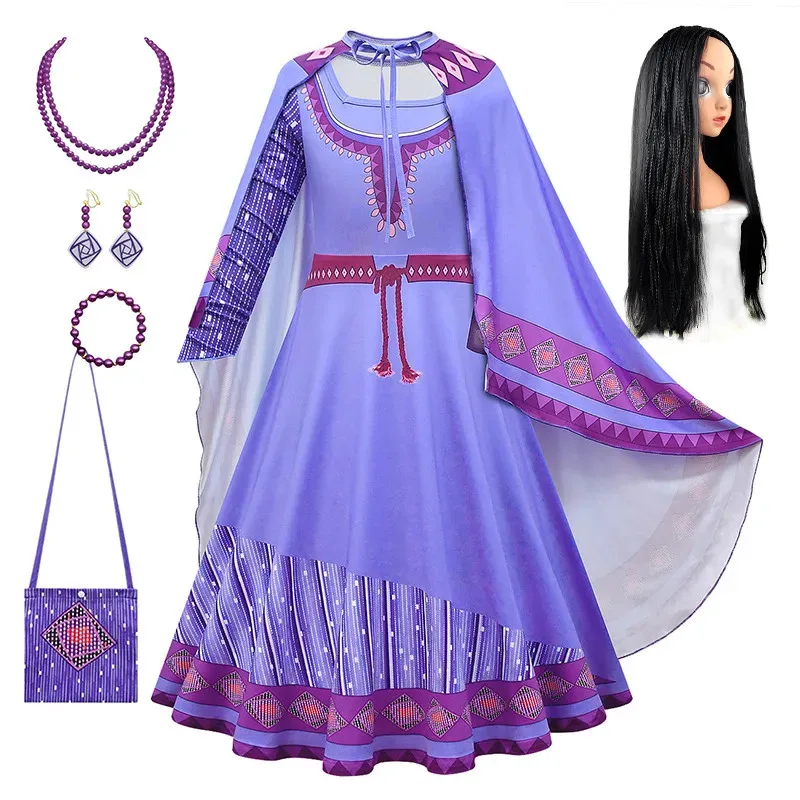 فيلم جديد أتمنى آشا الأميرة الفتيات تأثيري حلي فستان حفلة تنكرية أسود طويل شعر مستعار مضفر شعر آشا تأثيري زي الهالوين