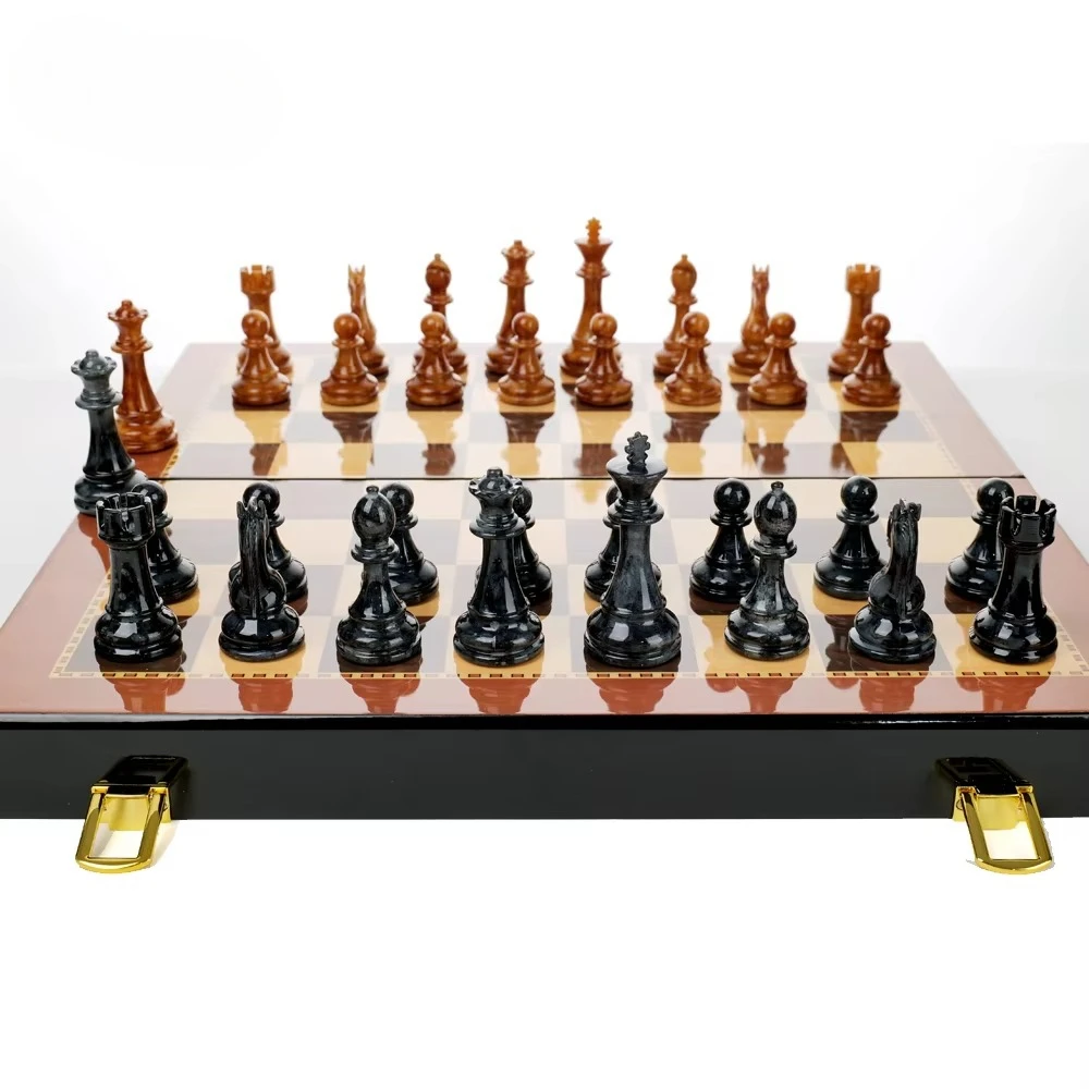 Custom Wholesale High-End Chess Set 39*39 Cm Acrylic Jade Pattern Wood Chess Board Games
