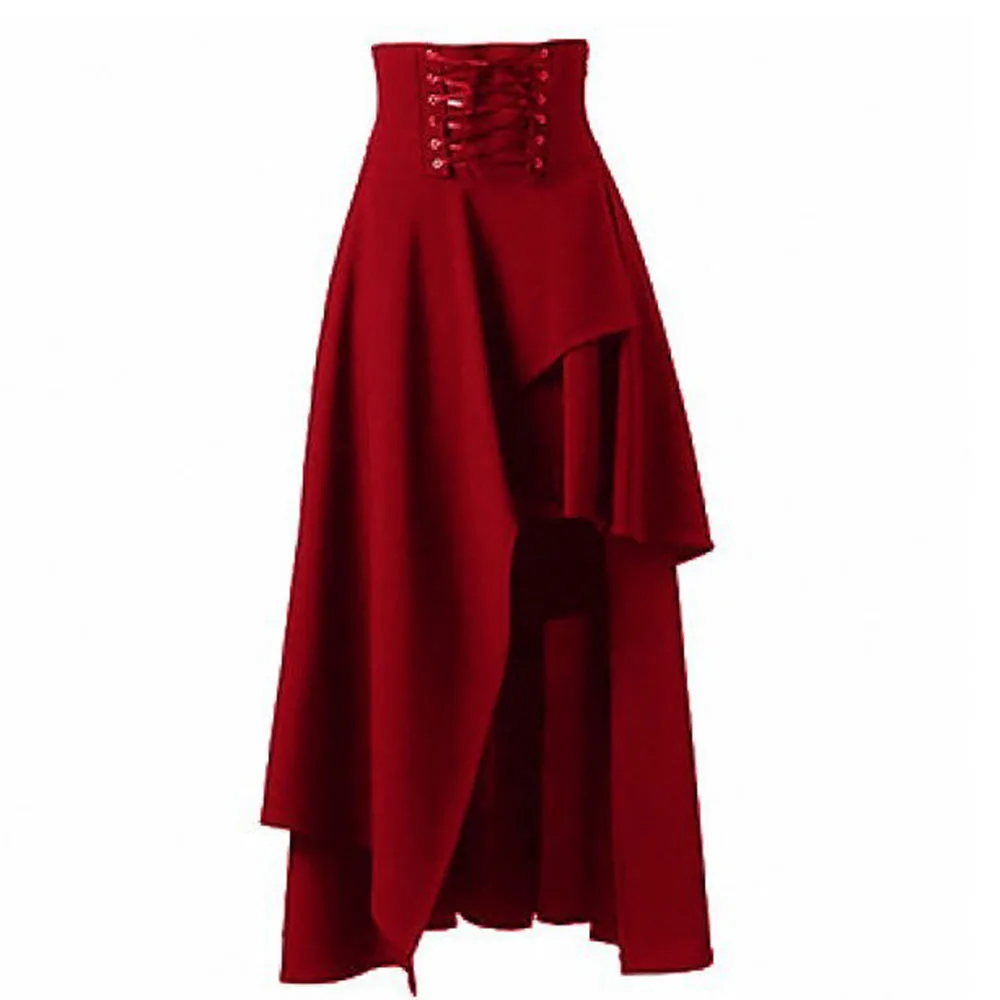 Vintage Women Steampunk Gothic Skirts Lace-Up Medieval Skirt Black Fairy Victorian Asymmetrical Skirt Costume Performance Clothe