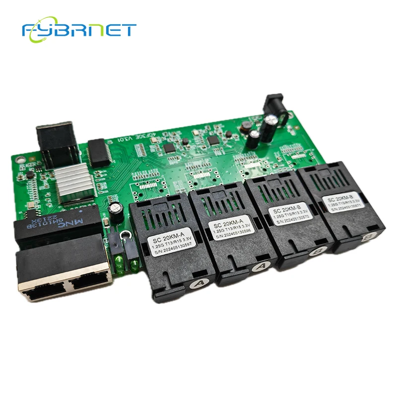 100/1000M Gigabit Ethernet Switch 20KM 4 x 1.25G Fiber Port SC 3 1000MBPS RJ45 Optic Fiber PCBA Board 4F3E PCBA Board