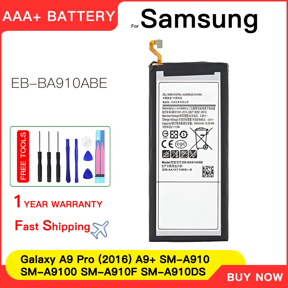 

Genuine EB-BA910ABE 5000mAh Replacement Battery For Samsung Galaxy A9 Pro (2016) A9+ SM-A9100 SM-A910 SM-A910F SM-A910DS+Tools