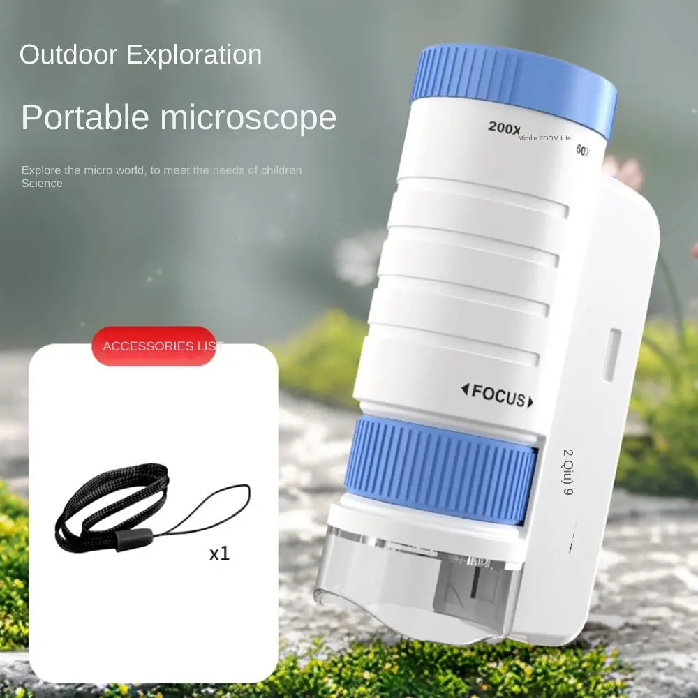 60-200x التكبير مجهر الجيب بطارية تعمل بالطاقة البصرية HD أطفال العلوم لعبة عدة المحمولة تصميم مصباح ليد