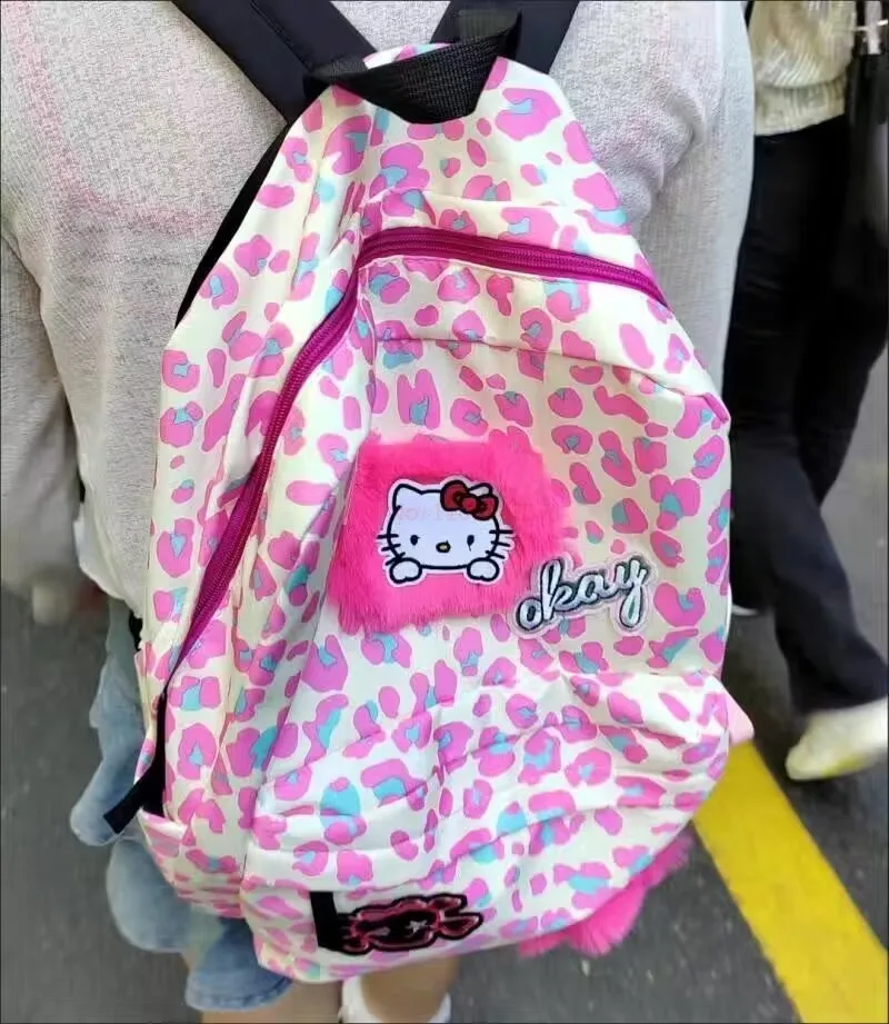 Sanrio กระเป๋าเป้สะพายหลังลายเฮลโลคิตตี้, กระเป๋าเป้อนิเมะสำหรับผู้ชายและผู้หญิงลายการ์ตูนน่ารักน้ำหนักเบาจุของได้เยอะกระเป๋านักเรียนสำหรับการเดินทางไนลอนคุณภาพสูง