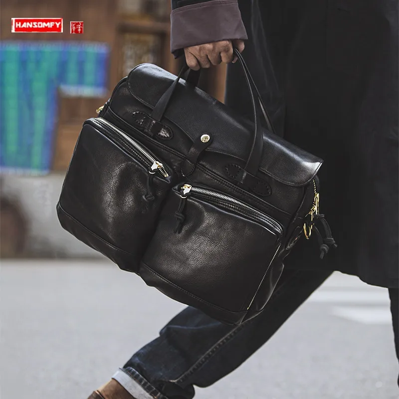 

Vintage Genuine Leather Men's Handbag Cowhide Laptop Bag Briefcase Business Leisure Trip Travel Large Capacity Crossbody Bags