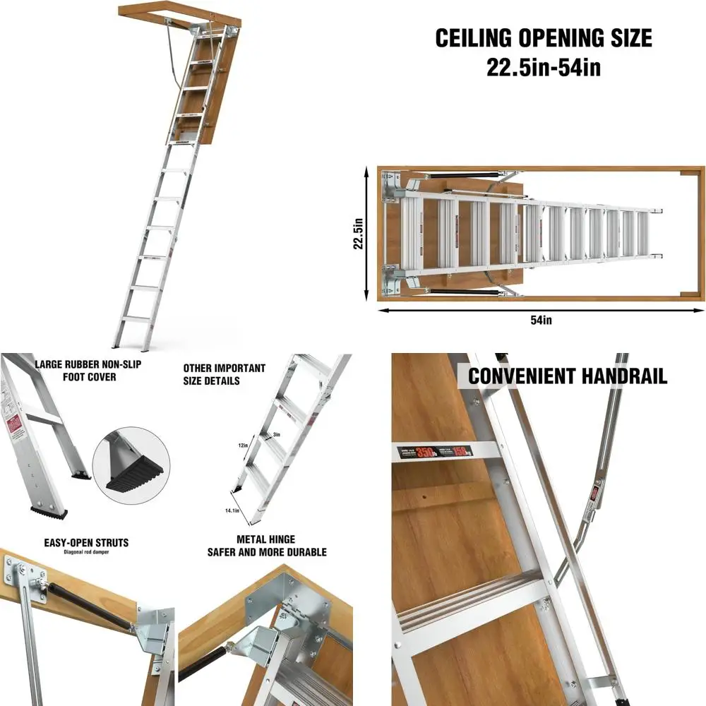 

portable aluminum attic ladder - lightweight, holds 375 lbs, fits ceilings 7'8" to 10'3"