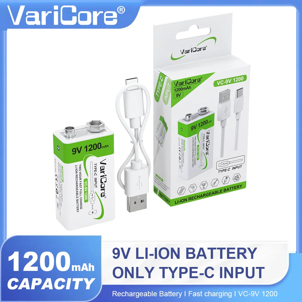 بطارية ليثيوم LiitoKala 9 فولت 1100 مللي أمبير في الساعة عالية السعة قابلة لإعادة الشحن 2 قطعة/بطاقة للكاميرات الرقمية/الأجهزة الطبية/دواسات الجيتار