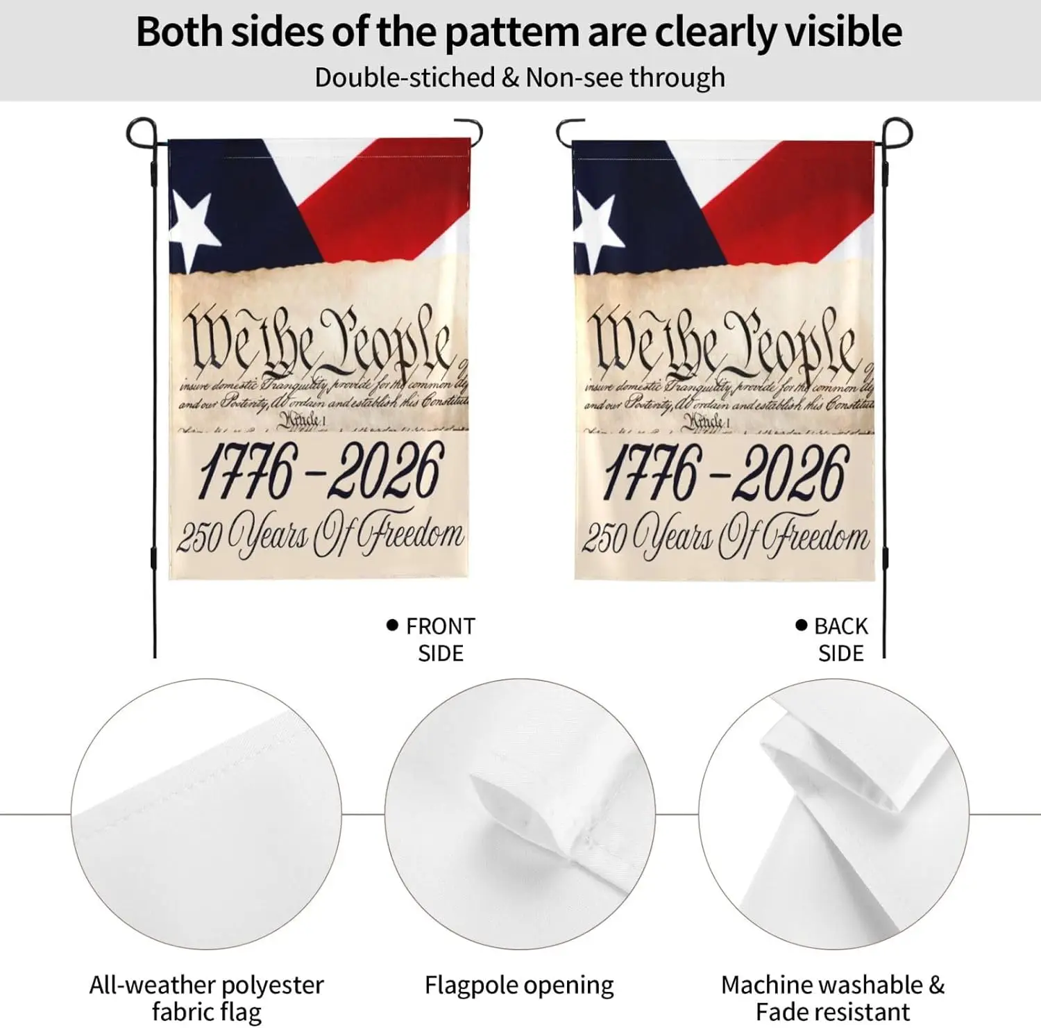 1776 2026 أعلام أمريكا 250 الذكرى الولايات المتحدة الأمريكية باتريوت العلم 12x18 لافتة مزدوجة الجانب لا سارية العلم CCL #2