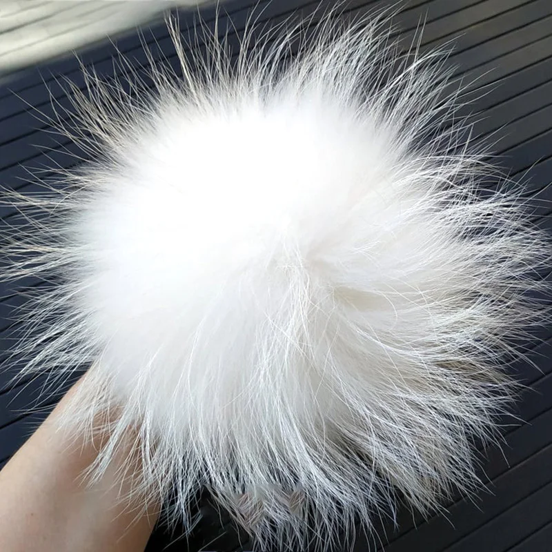 Big Fluffy Real Fur Fox Pompoms With Button DIY Raccoon Fur Pom Poms Balls Natural Fur Pompon For Scarves Hats Caps Accessories