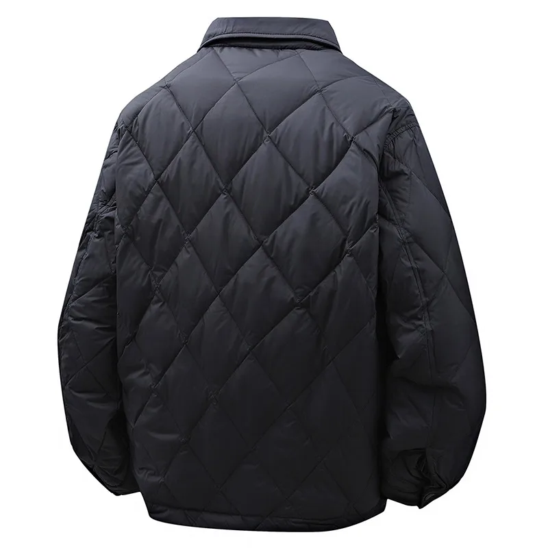 UETEEY 2025, neue leichte weiße Entendaunenjacke für Herren, Umlegekragen, lockere Passform, urbane Freizeit, Winter, warmer Freizeitmantel für Herren