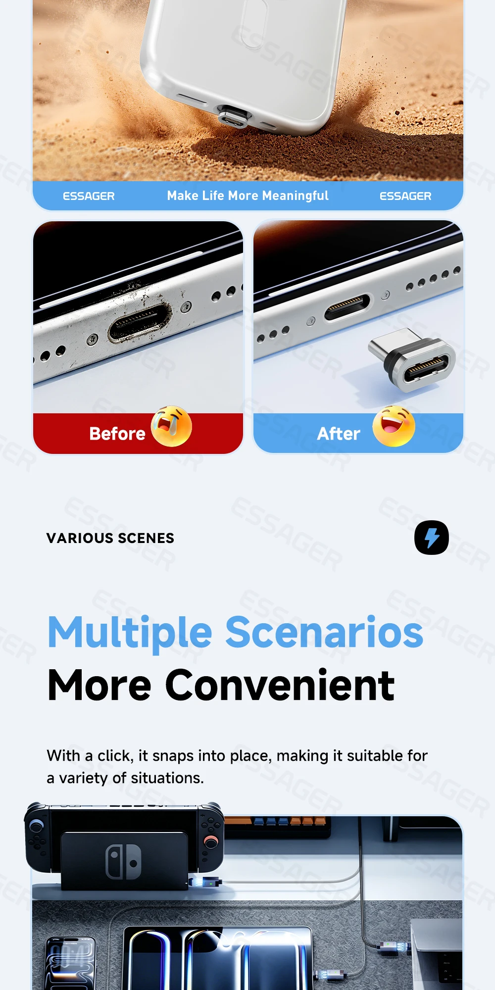 Essager USB C Cable 240W Magnetic USB Type C Cable PD 5A Fast Charging Data Cord For iPhone 17 Macbook Pro Xiaomi Huawei Samsung