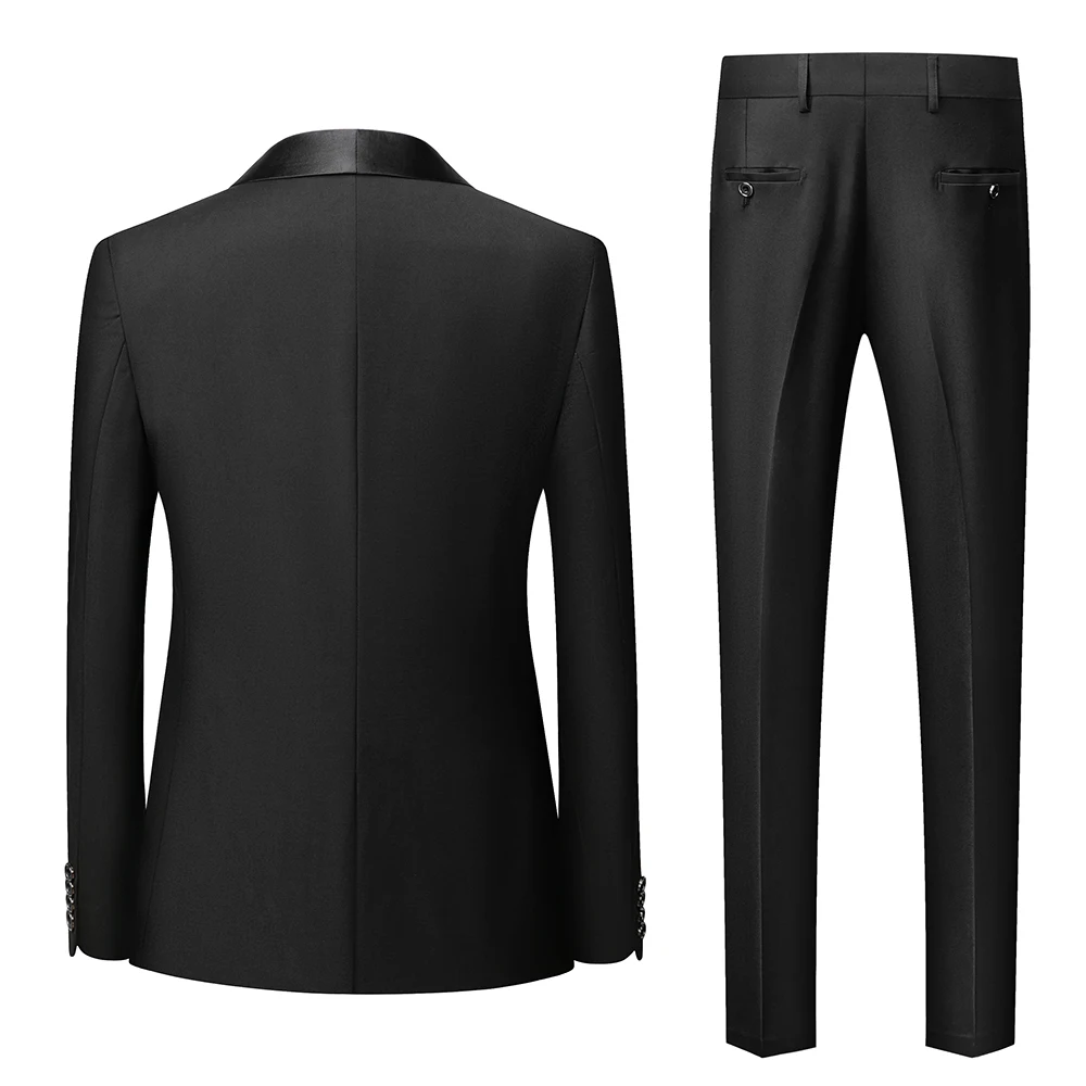 Schwarz Männer Herbst Hochzeit Party Drei Stücke Set Große Größe Männliche Blazer Mantel Hosen und Weste Mode Slim Fit Anzug – Detail 3