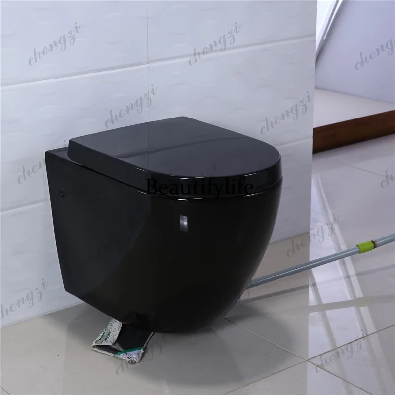 H134 Wall-mounted toilet wall-drainage black toilet, round egg-shaped embedded toilet with hidden water tank