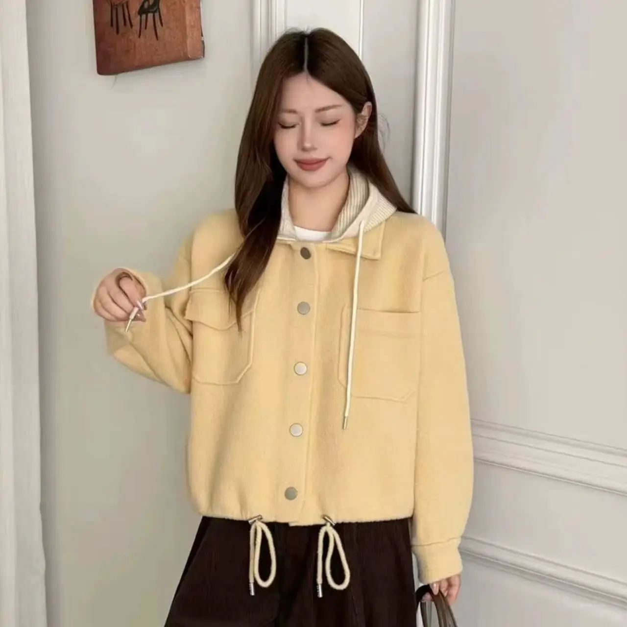 Detachable Hooded Knit Double-Faced Wool Cardigan 2026 Autumn/Winter New Loose Casual Style Sweater Coat for Women