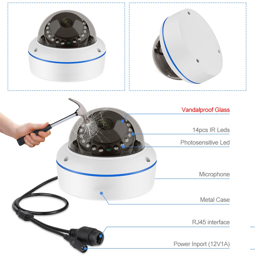 Imagem -06 - Misecu-câmera de Vigilância Dome Interna Poe ip 4mp 5mp Anti-vandalproof Gravação de Áudio Cctv Segurança Doméstica