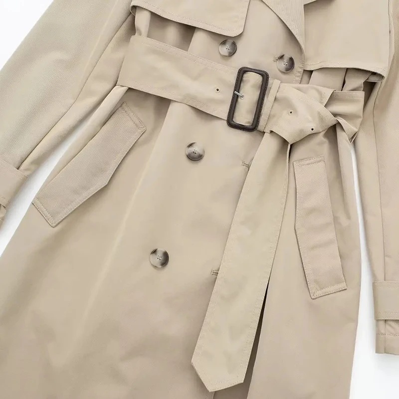 جديد 2025 معاطف نسائية ذات ياقة مقلوبة وحزام مزدوج الصدر للنساء معاطف فضفاضة للخريف بأكمام طويلة #4