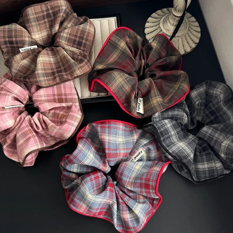 Preppy Plaid Large Scrunchies Sweet Elastic Hair Ties for Women Bun Ponytail Holder Voluminous Daily Hair Accessory