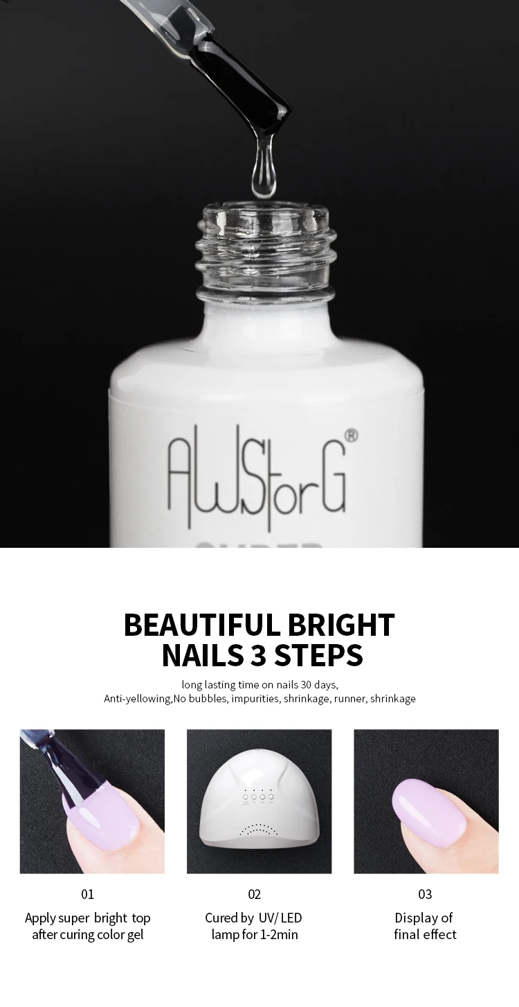AWStorG 15 ml Super Top Coat Funktionsgel, kein Abwischen, mattes Top-Gel, transparent, Soak Off UV-LED, NailArt Maniküre-Gel-Lack-Grundierung – Detail 4
