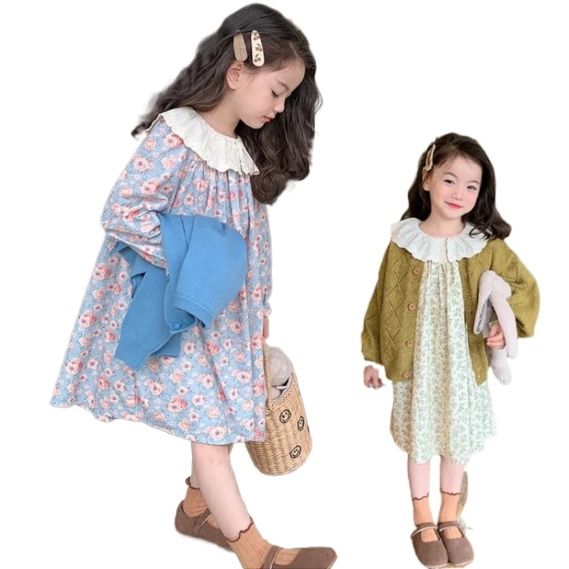 

Baby Girls Floral Dress Spring Autumn Princess Party Dresses Elegant Lace Splicing 2 3 4 5 6 7 8 Years Kids Christmas Clothes