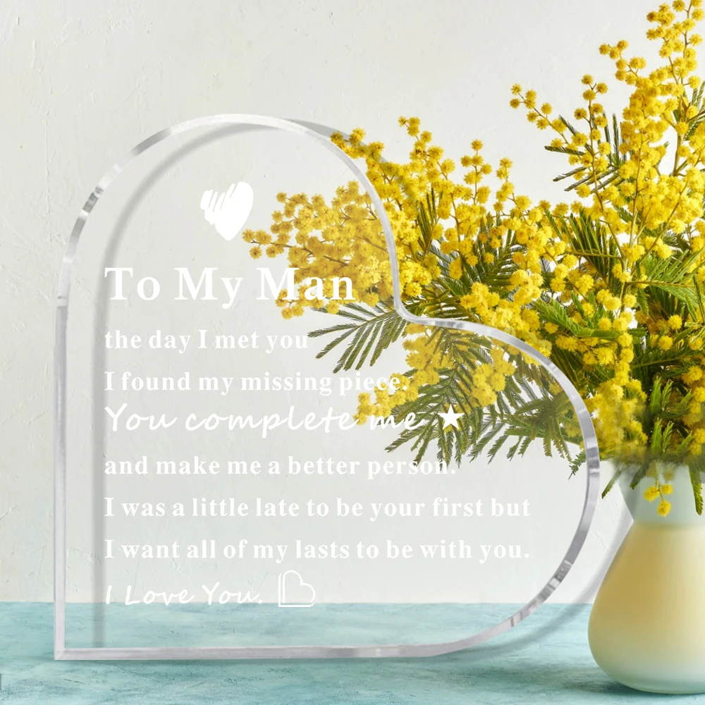 To My Man Gift for Him Acrylic Anniversary Birthday Valentines Day Gifts for Boyfriend Husband I Love You Gift for Men Fiance
