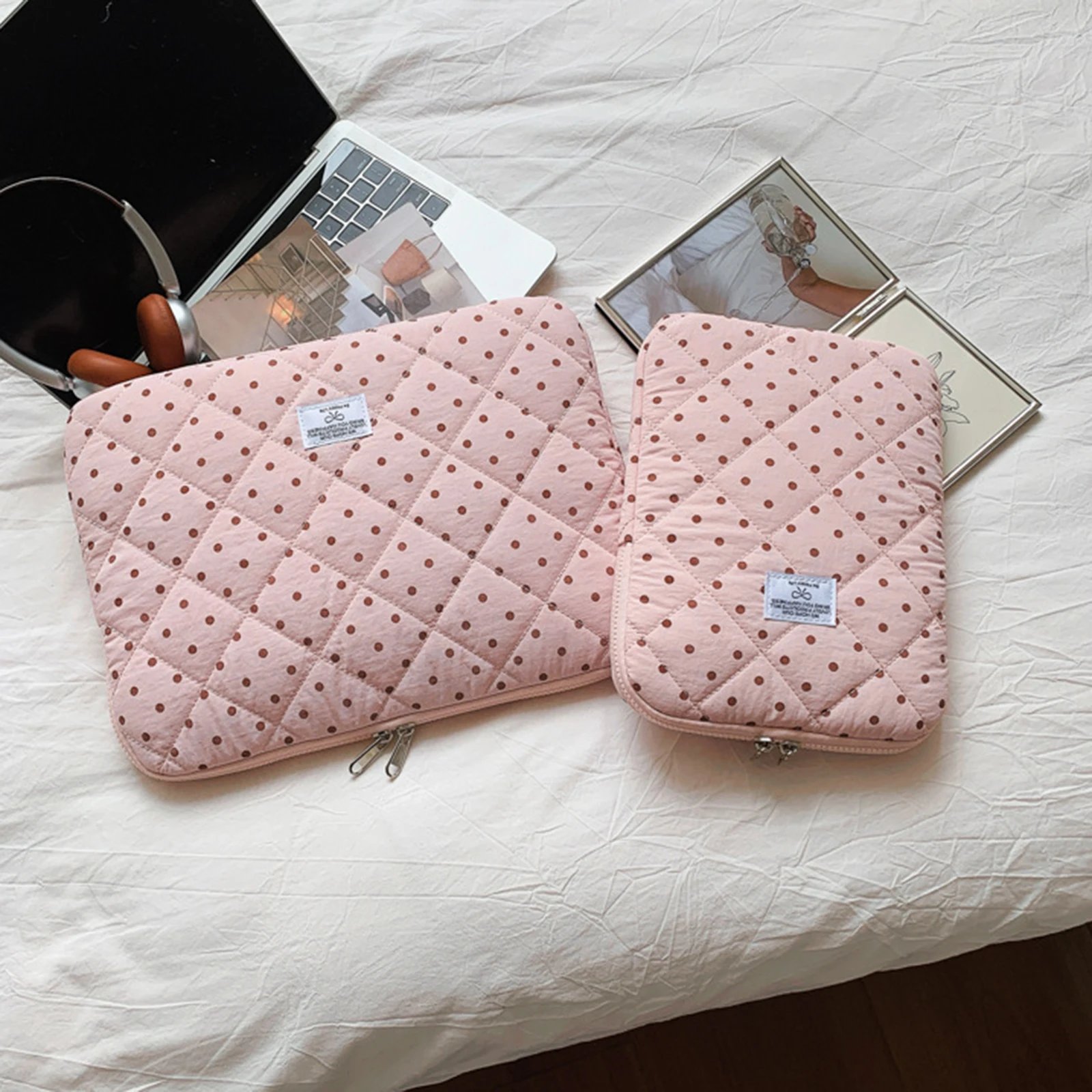 Polka Dot Padded Computer Sleeve 11/13/14 Inch Carrying Laptop Bag Cute Girl Tablet Bag for Travel Work College Shop